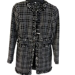 DKNY - Luxury Tweed Plaid Topper Jacket Coat Black/White Women’s - Sz 4P - NWOT